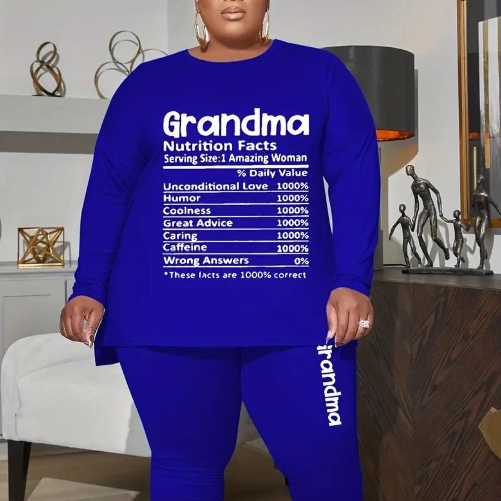 3X 4X 5X Grandma Plus Size High Waisted Tummy Control Legging & Long Sleeve Top